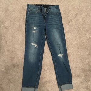 Grace and lace size 6 zipper fly stretch, distressed cuff, elastic waist jeans
